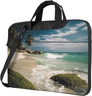 Laptop Sleeve Bag Shockproof Notebook Case Beach Ocean Computer Carrying Case with Shoulder Strap 14 inch