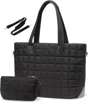 Laptop Tote Bag for Women,Puffer Tote Bag fits 17.3 inch Computer Large Quilted Puffy Work Bag, Top Handle Handbag