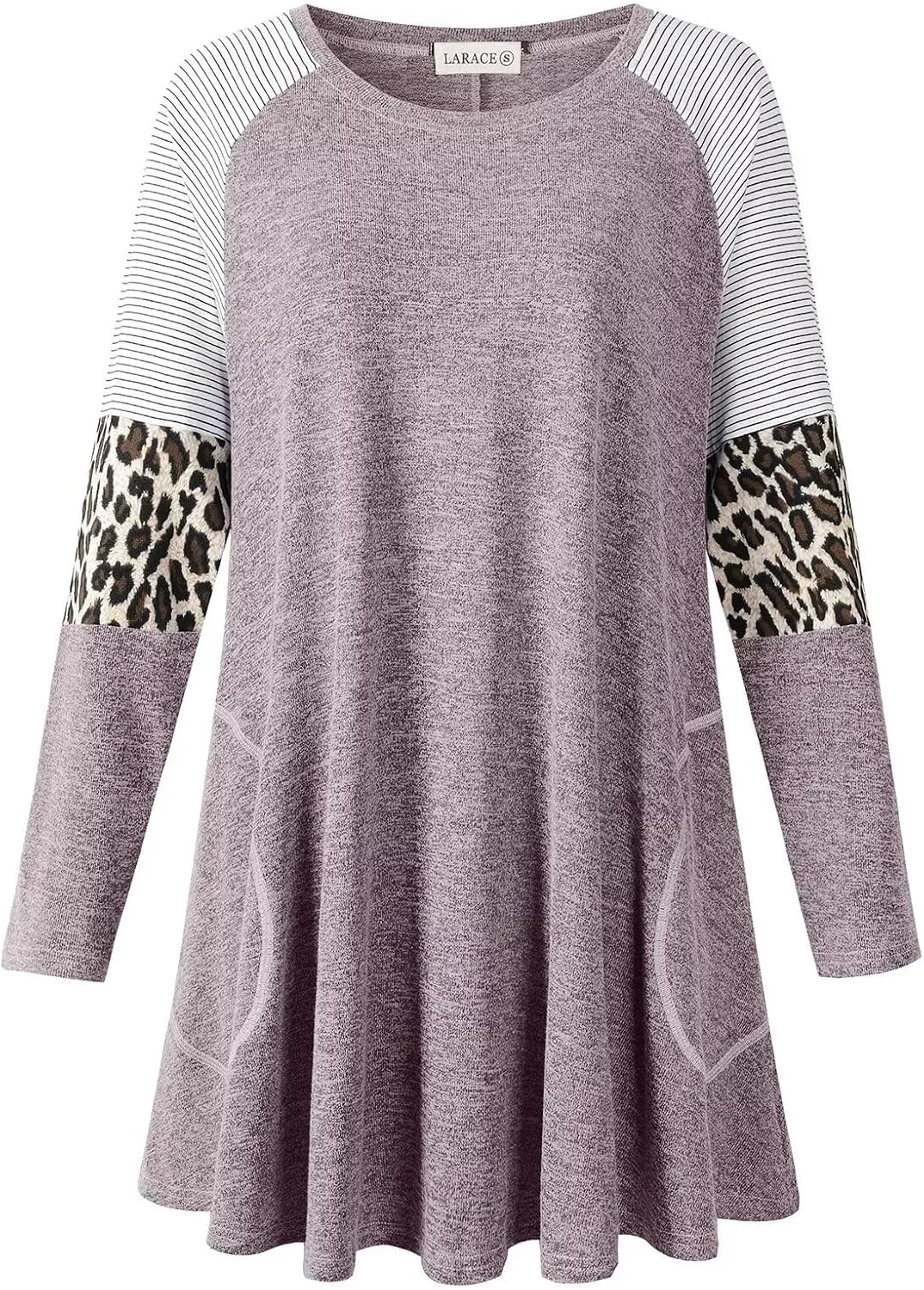 LARACE Swing Tunic Top for Women Plus Size Leopard Long Sleeve Shirt with Pocket