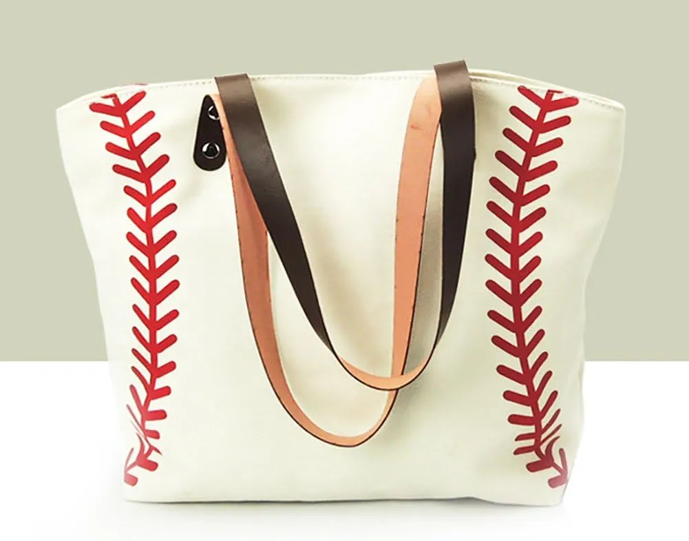 Large Baseball Tote Bag Sports Printing Utility Top Handle Shoulder Bag Canvas Sport Travel Beach for Women Gifts