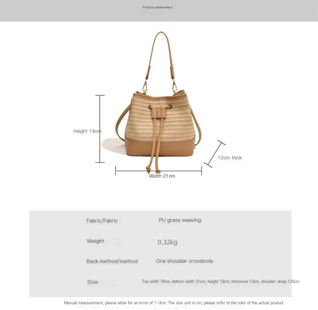 Large capacity Bag Casual Drawstring Straw Bucket Bag: Enjoy a Carefree Outing Ladies shoulder Bag
