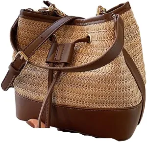 Large capacity Bag Casual Drawstring Straw Bucket Bag: Enjoy a Carefree Outing Ladies shoulder Bag