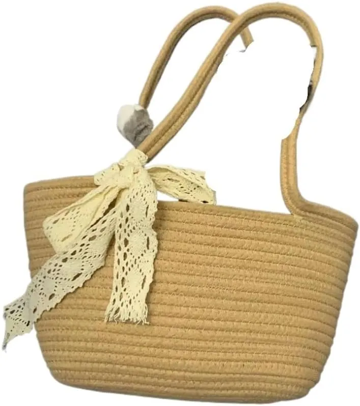 Large capacity Bag Casual Straw Handbag with Ribbon Decoration: Add a Sense of Comfort to Outings Ladies shoulder Bag