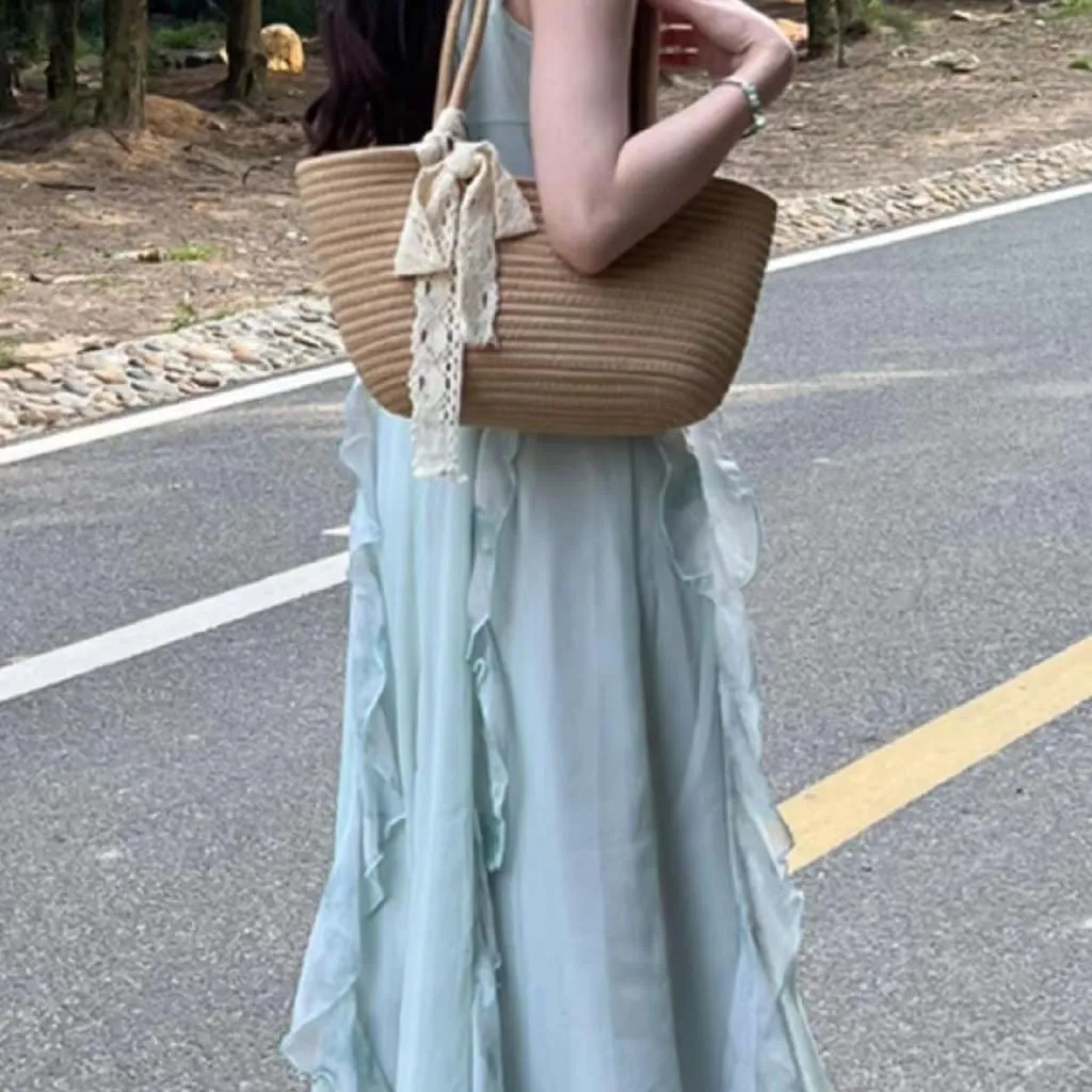 Large capacity Bag Casual Straw Handbag with Ribbon Decoration: Add a Sense of Comfort to Outings Ladies shoulder Bag