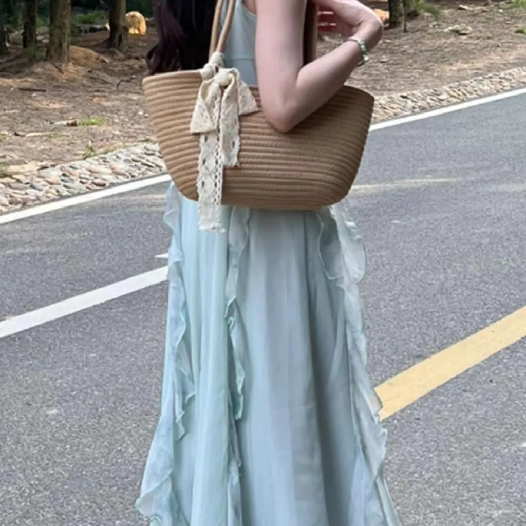 Large capacity Bag Casual Straw Handbag with Ribbon Decoration: Add a Sense of Comfort to Outings Ladies shoulder Bag