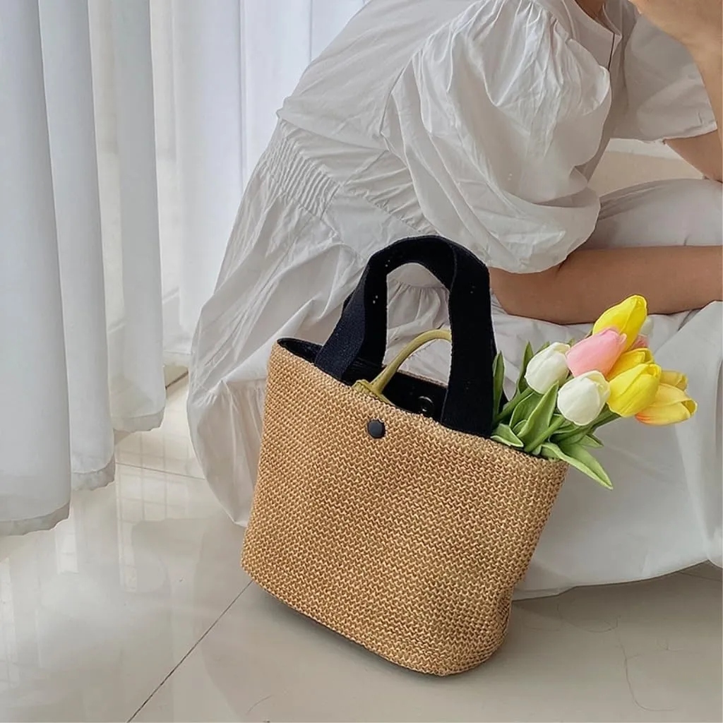 Large capacity Bag Fresh Straw Handbag: Encounter Spring Romance Ladies shoulder Bag
