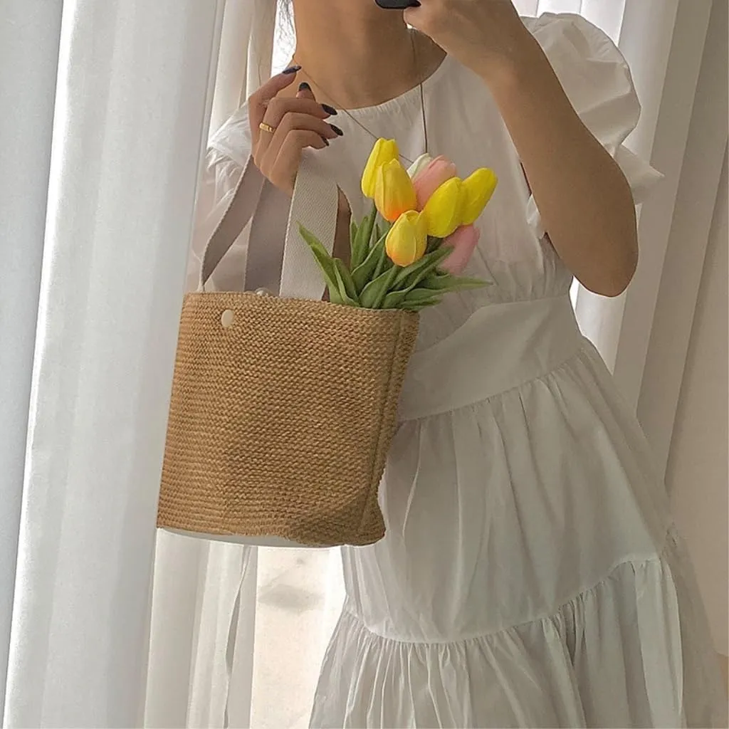 Large capacity Bag Fresh Straw Handbag: Encounter Spring Romance Ladies shoulder Bag
