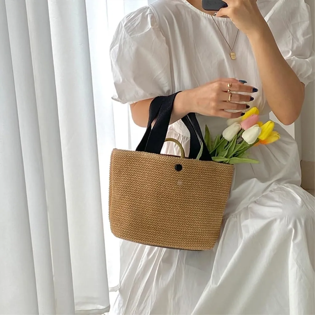 Large capacity Bag Fresh Straw Handbag: Encounter Spring Romance Ladies shoulder Bag