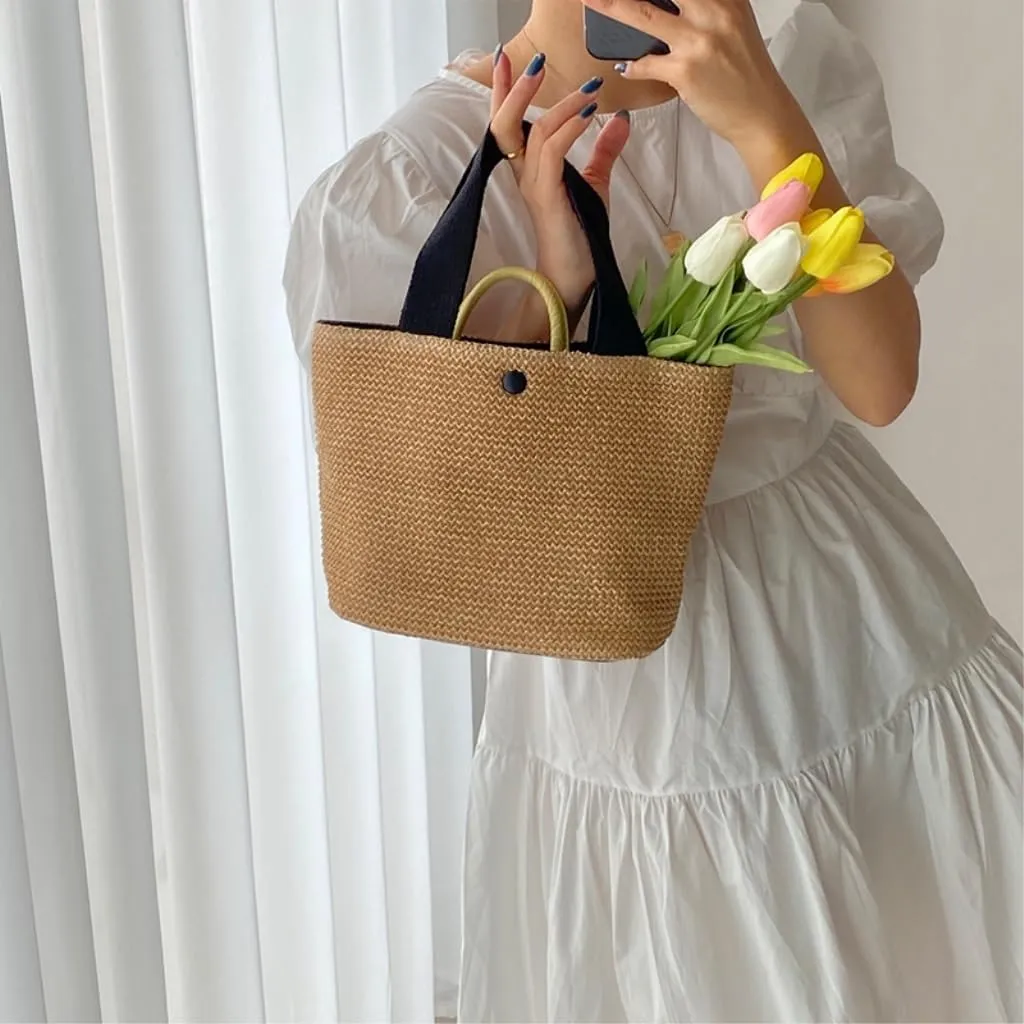 Large capacity Bag Fresh Straw Handbag: Encounter Spring Romance Ladies shoulder Bag
