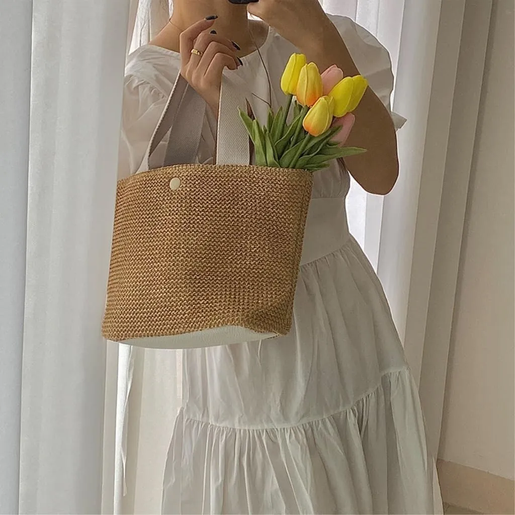 Large capacity Bag Fresh Straw Handbag: Encounter Spring Romance Ladies shoulder Bag