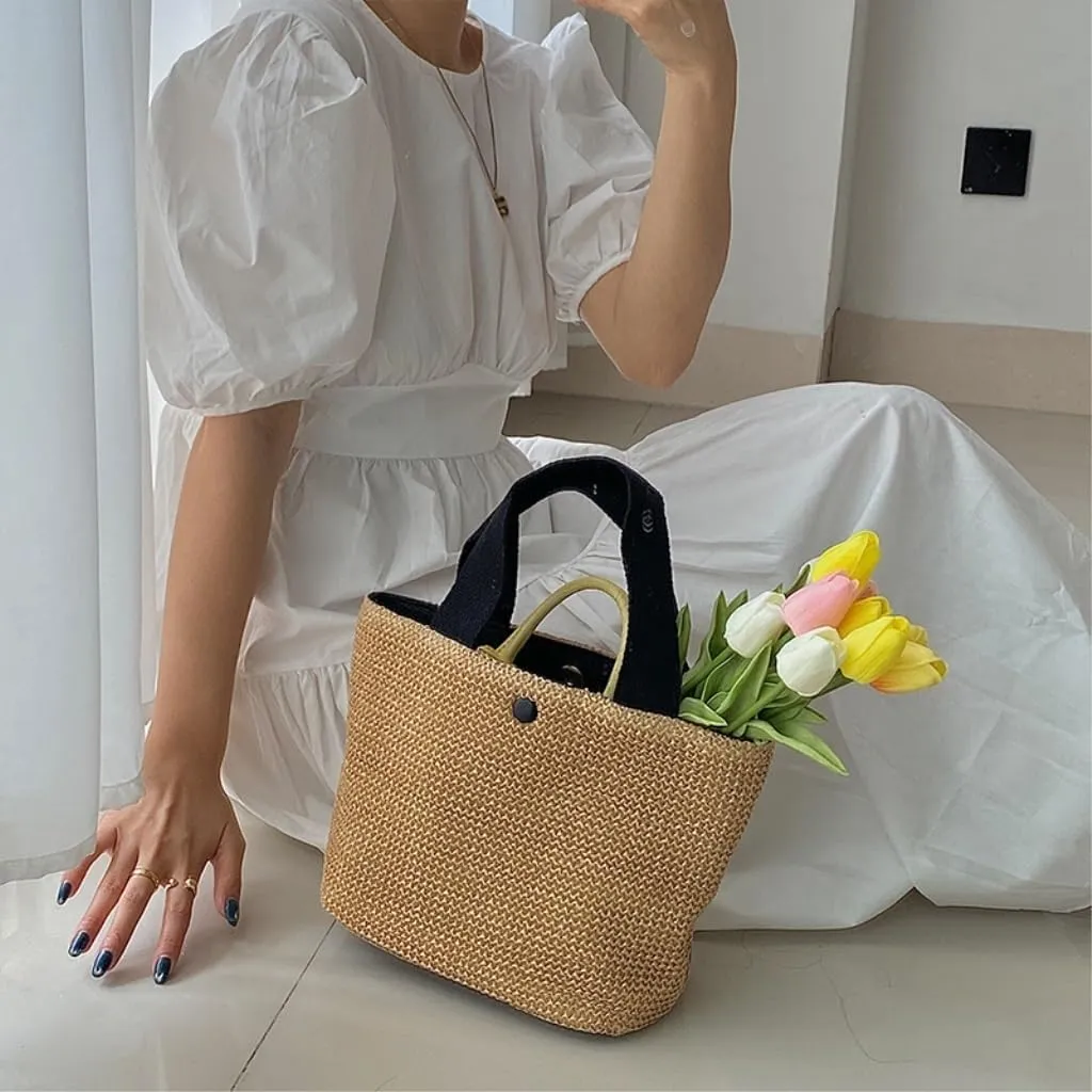 Large capacity Bag Fresh Straw Handbag: Encounter Spring Romance Ladies shoulder Bag