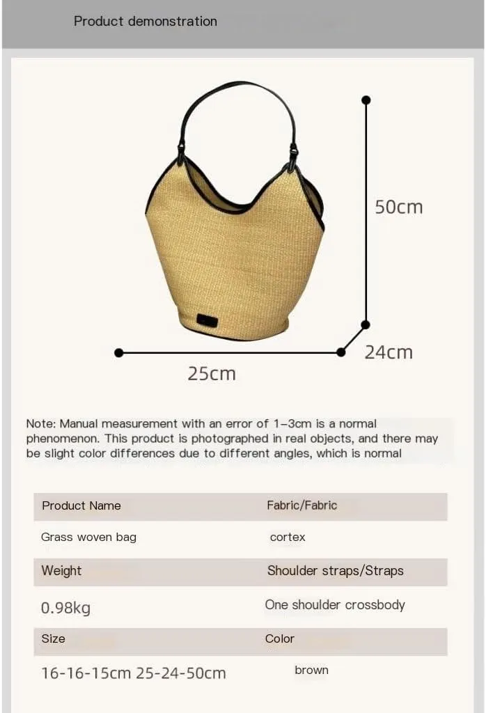 Large capacity Bag Niche Raffia Bucket Bag 2024 Summer Straw Beach Tote Bag Large Bag Holiday Beach Bag Ladies shoulder Bag(Large)