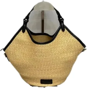 Large capacity Bag Niche Raffia Bucket Bag 2024 Summer Straw Beach Tote Bag Large Bag Holiday Beach Bag Ladies shoulder Bag(Large)