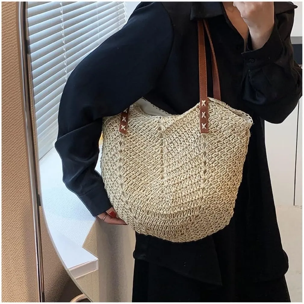 Large capacity Bag Simple and Stylish Straw Handbag, Essential for Leisure and Vacation Ladies shoulder Bag