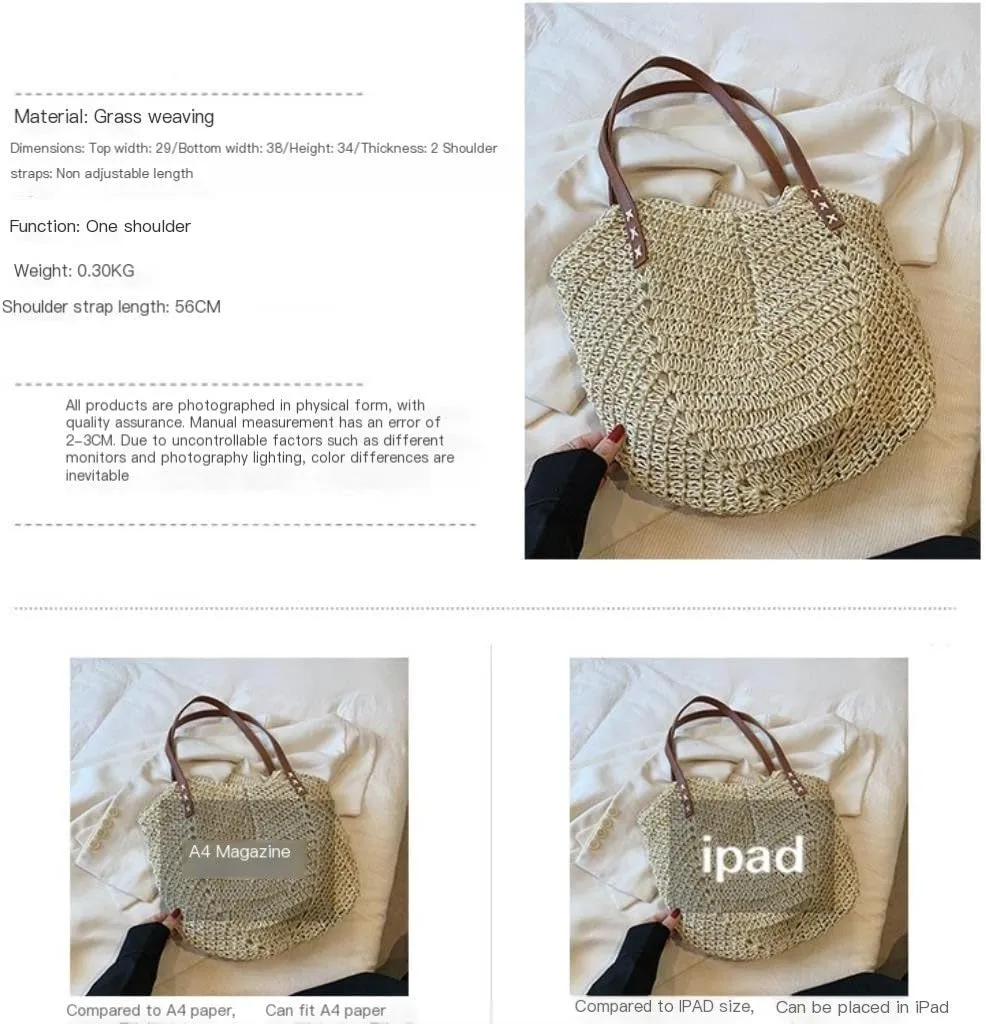 Large capacity Bag Simple and Stylish Straw Handbag, Essential for Leisure and Vacation Ladies shoulder Bag