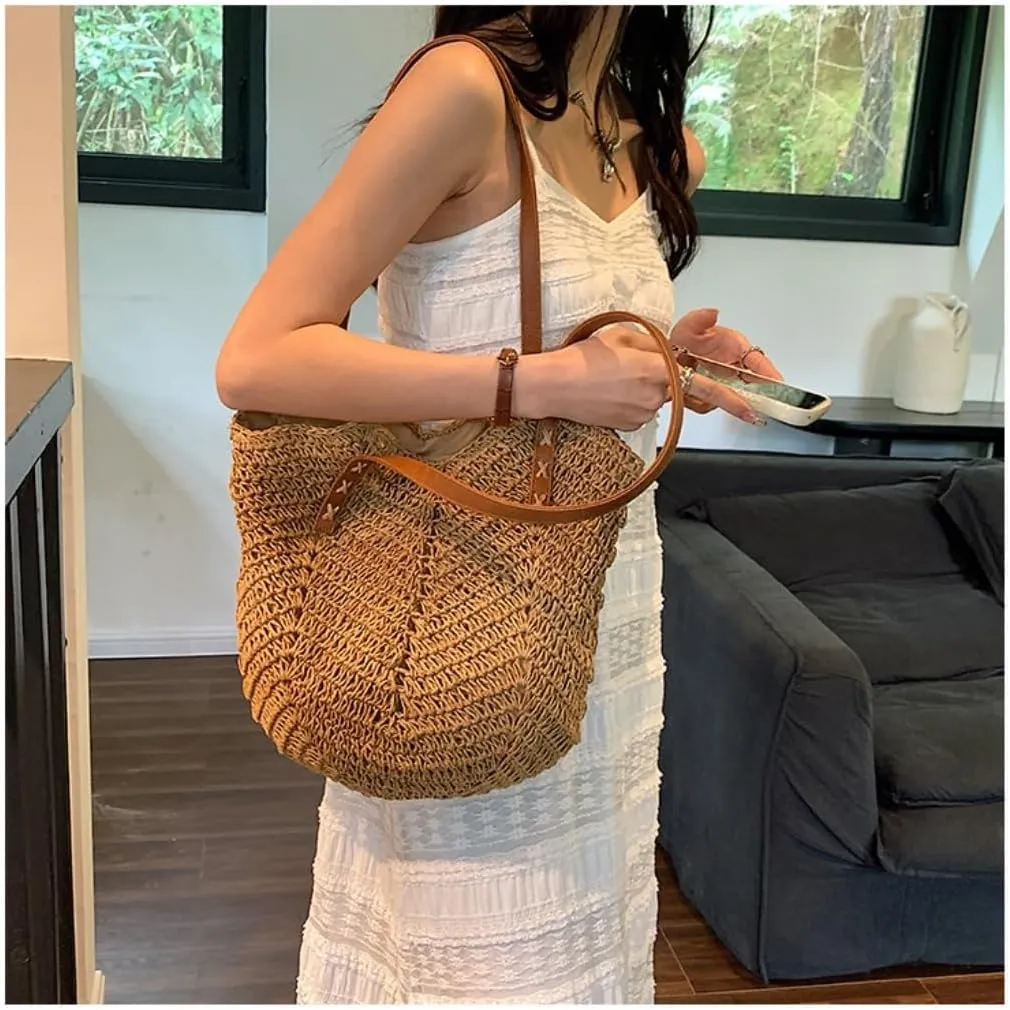Large capacity Bag Simple and Stylish Straw Handbag, Essential for Leisure and Vacation Ladies shoulder Bag