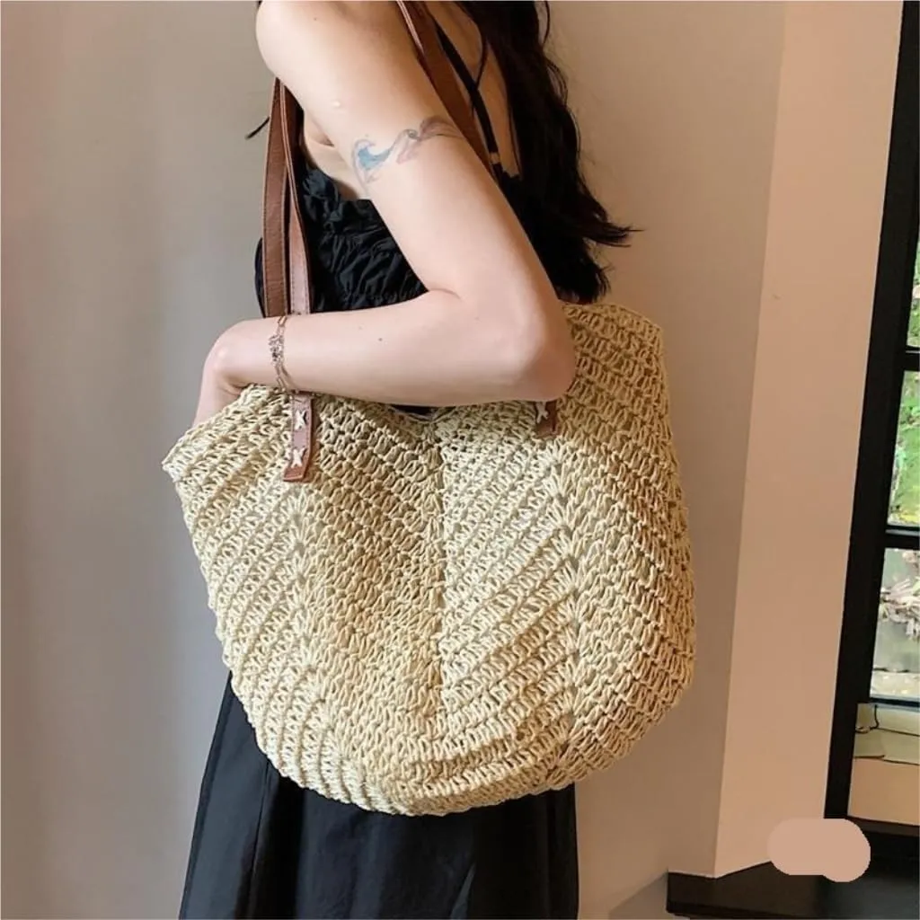 Large capacity Bag Simple and Stylish Straw Handbag, Essential for Leisure and Vacation Ladies shoulder Bag