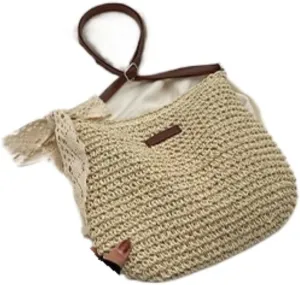 Large capacity Bag Sweet Bow - decorated Straw Handbag, Essential for Stylish Outings Ladies shoulder Bag