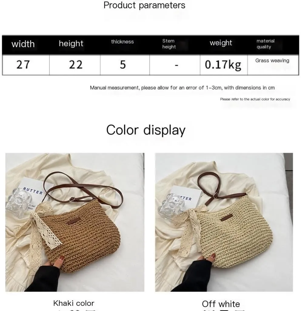 Large capacity Bag Sweet Bow - decorated Straw Handbag, Essential for Stylish Outings Ladies shoulder Bag