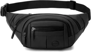 Large Fanny Pack for Men and Women, Crossbody Waist Bag with 4 Zipper Pockets Easy Carry Any Phone, Fashion Waist Packs with Adjustable Strap for Travelling, Hiking, Cycling, Running - Black