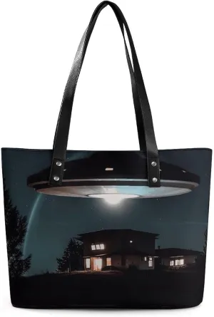 Large Grocery Bags Beach Tote Spacecraft at Night Bag for Women Shoulder Bag for Travel Work Handbag