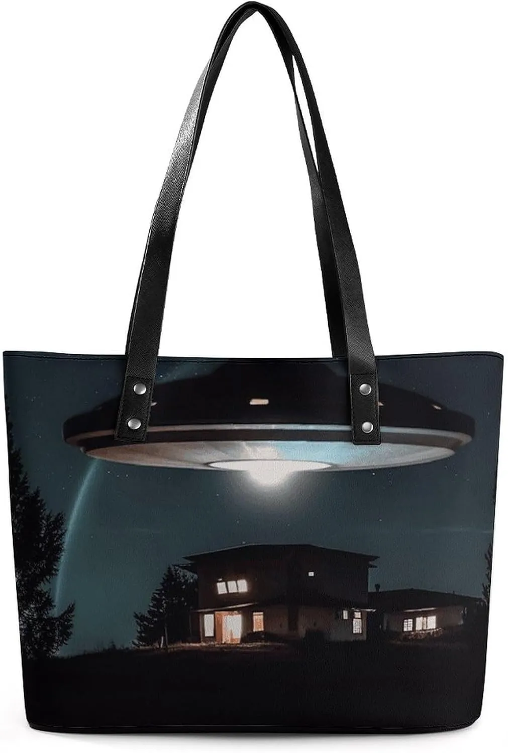 Large Grocery Bags Beach Tote Spacecraft at Night Bag for Women Shoulder Bag for Travel Work Handbag