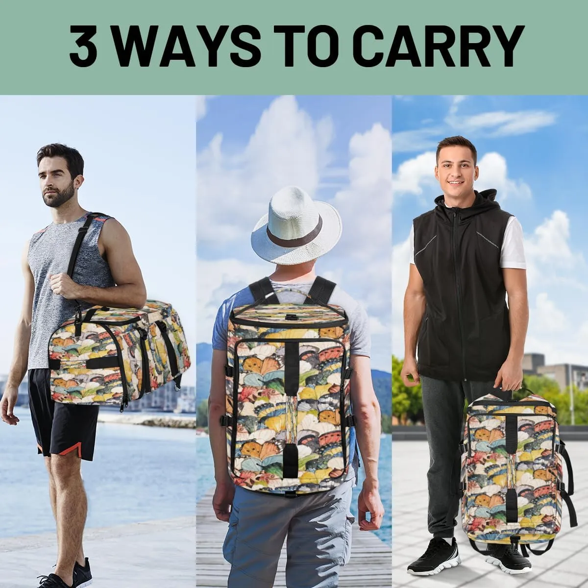 Large Sports Gym Bag With Shoe & Laptop Compartment 47L Waterproof Travel Duffel Bags for Men Women Art Butterfly Wings Luggage Backpack Duffle Bag