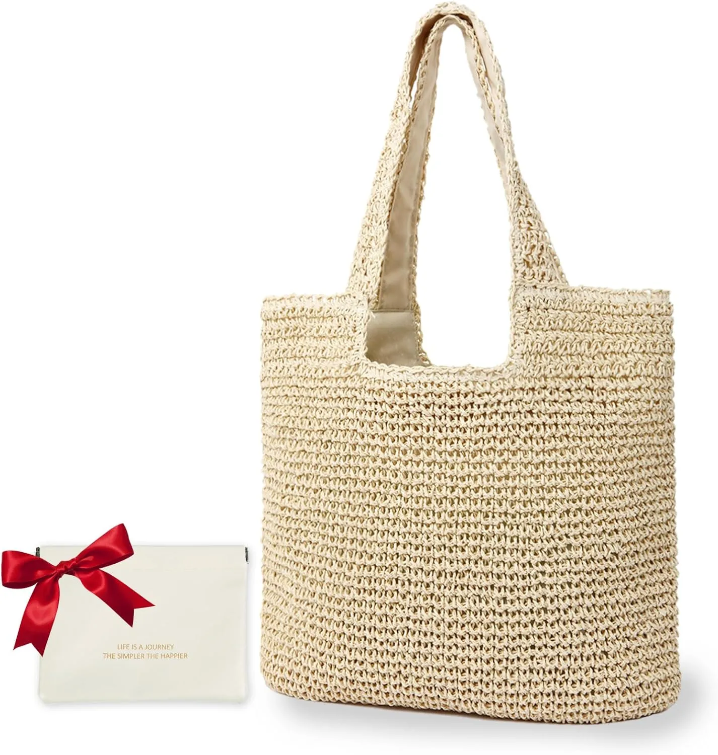 Large Straw Beach Bag for Women with Coin Purse, Woven Tote Bag Summer bag Travel Shoulder Handbag