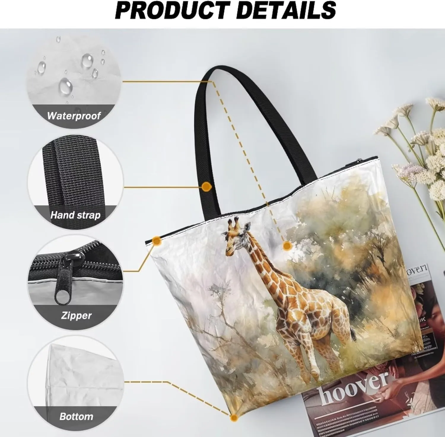 Large Tote Bag for Women African Style Zipper Work Tote Handbag, Ethnic Style Shoulder Bag for Travel,School