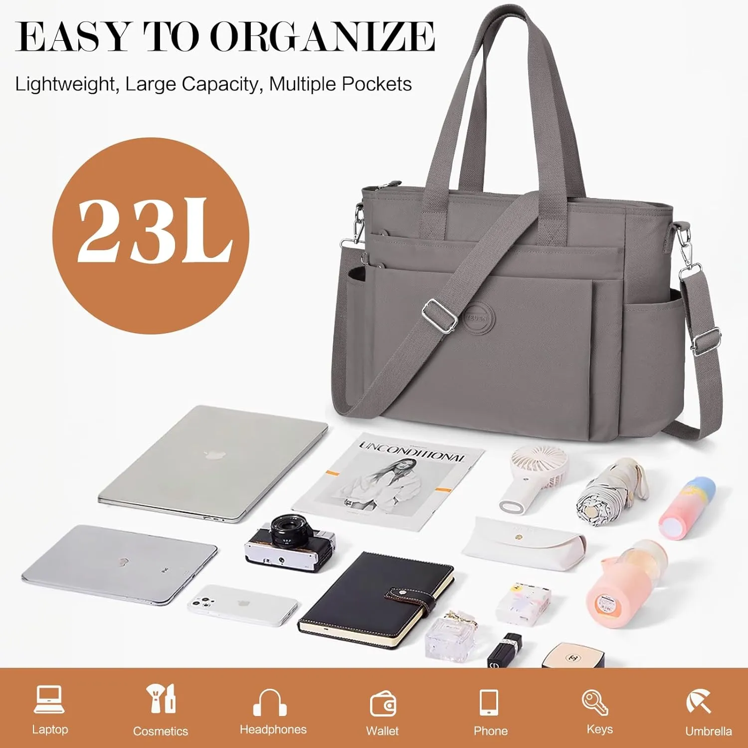Large Tote Bag for Women, Waterproof Nylon Crossbody Tote Bag Shoulder Bag Carry On Bags for Travel Work Gym