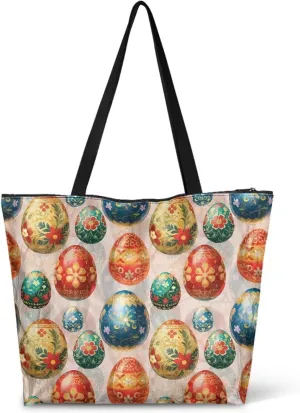 Large Zipper Tote Bag for Gym Work, Holiday Theme Recycle Paper Tote Bags with Handles Reusable Grocery Bag