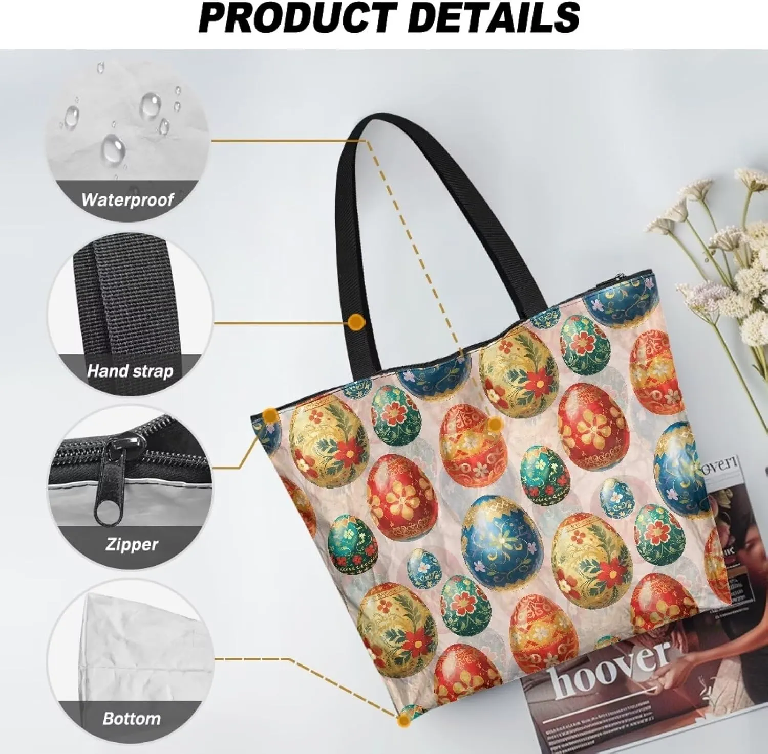 Large Zipper Tote Bag for Gym Work, Holiday Theme Recycle Paper Tote Bags with Handles Reusable Grocery Bag