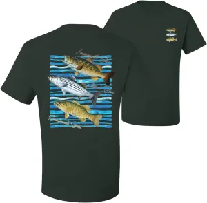 Largemouth Striped Smallmouth Big Bass Fish Fishing Front and Back Men's T-Shirt