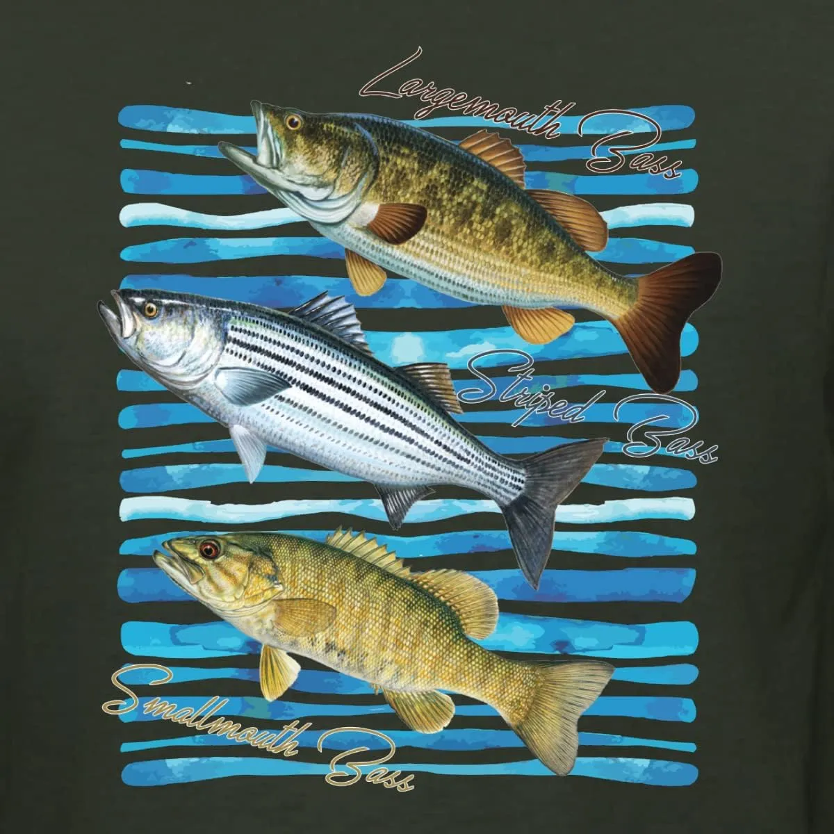 Largemouth Striped Smallmouth Big Bass Fish Fishing Front and Back Men's T-Shirt