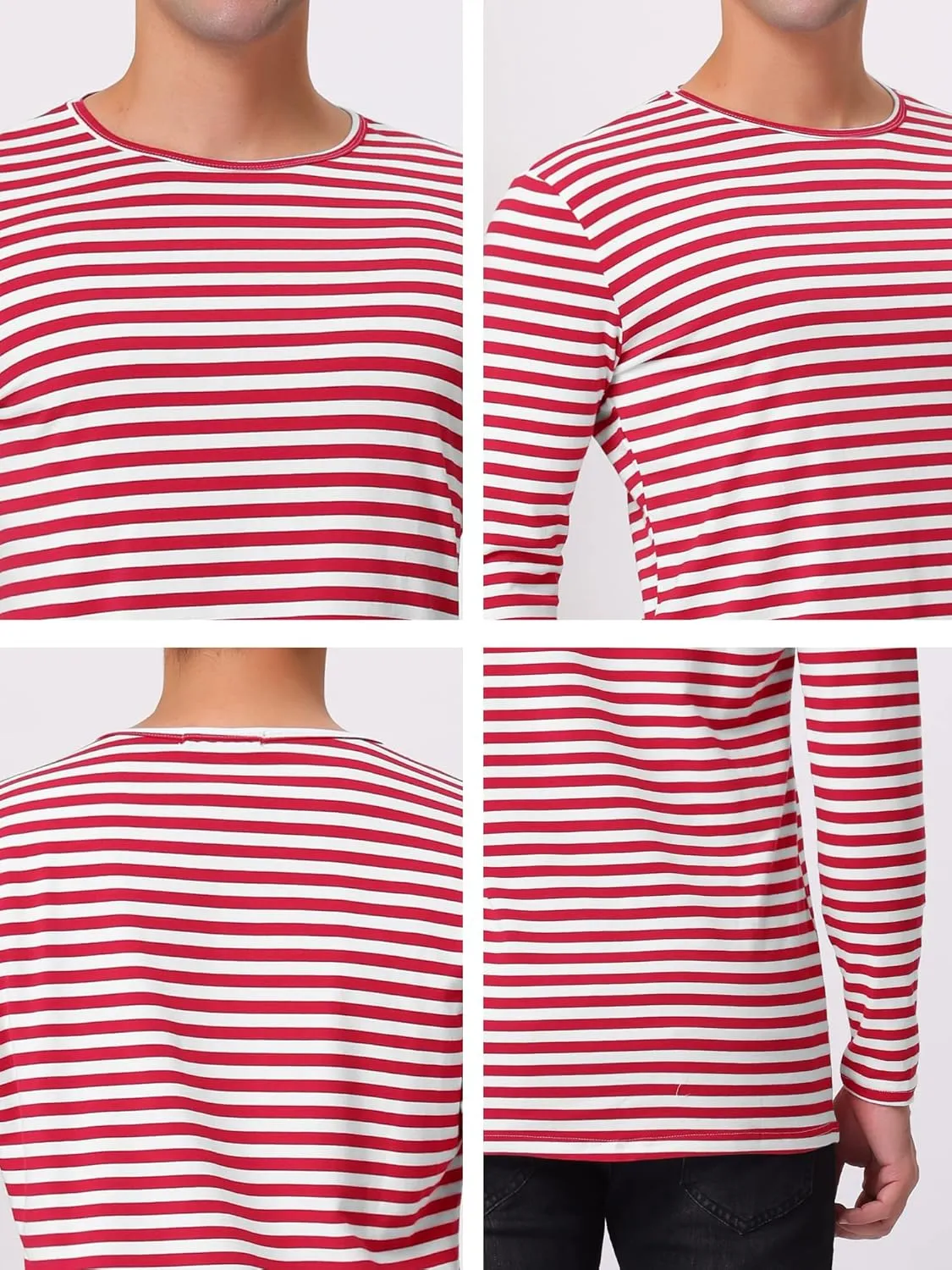 Lars Amadeus Men's Striped T-Shirt Long Sleeves Crew Neck Stripe Basic Top T Shirt