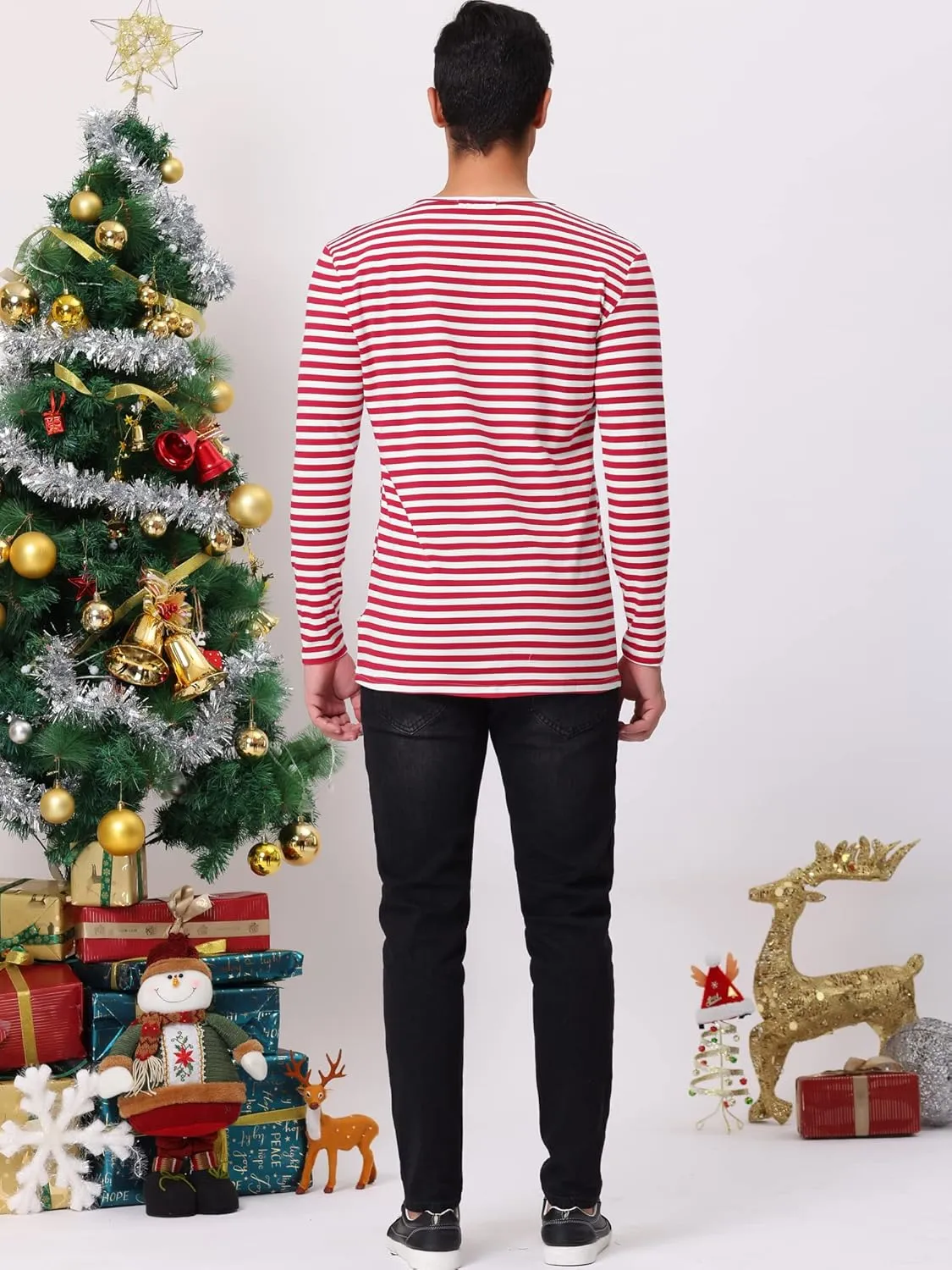 Lars Amadeus Men's Striped T-Shirt Long Sleeves Crew Neck Stripe Basic Top T Shirt