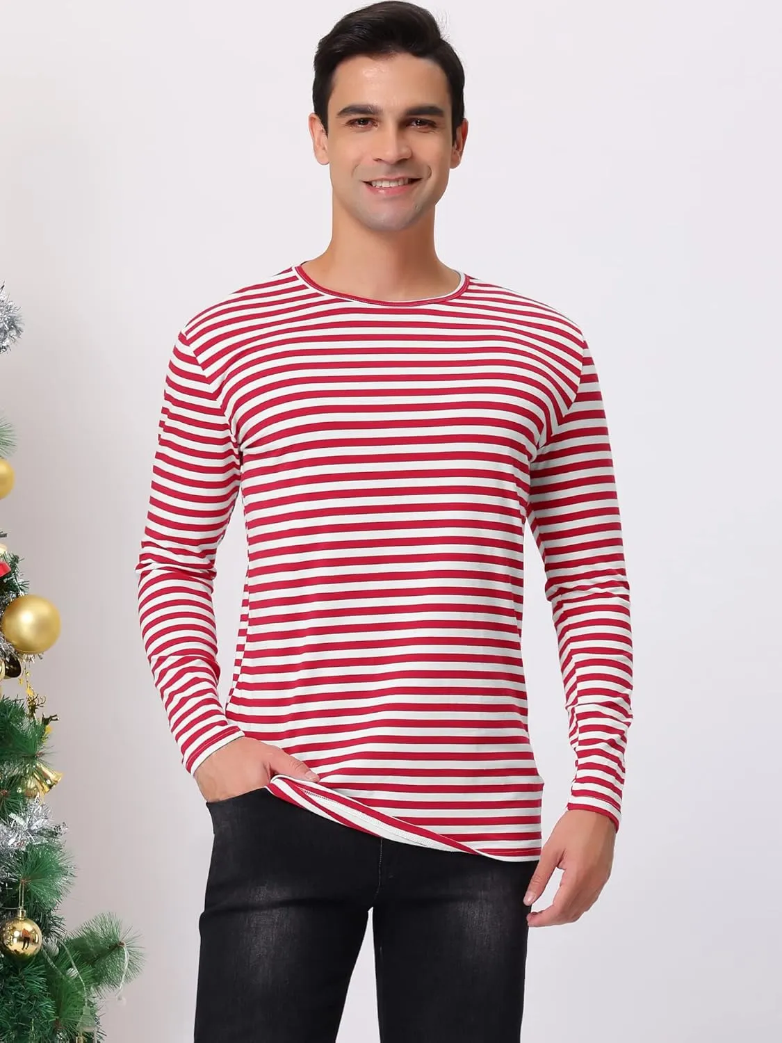 Lars Amadeus Men's Striped T-Shirt Long Sleeves Crew Neck Stripe Basic Top T Shirt