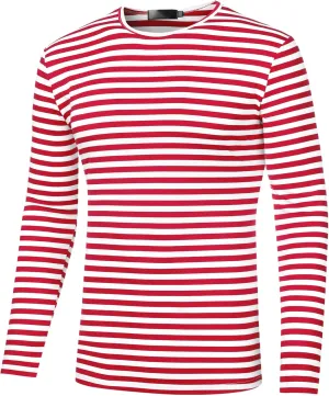 Lars Amadeus Men's Striped T-Shirt Long Sleeves Crew Neck Stripe Basic Top T Shirt