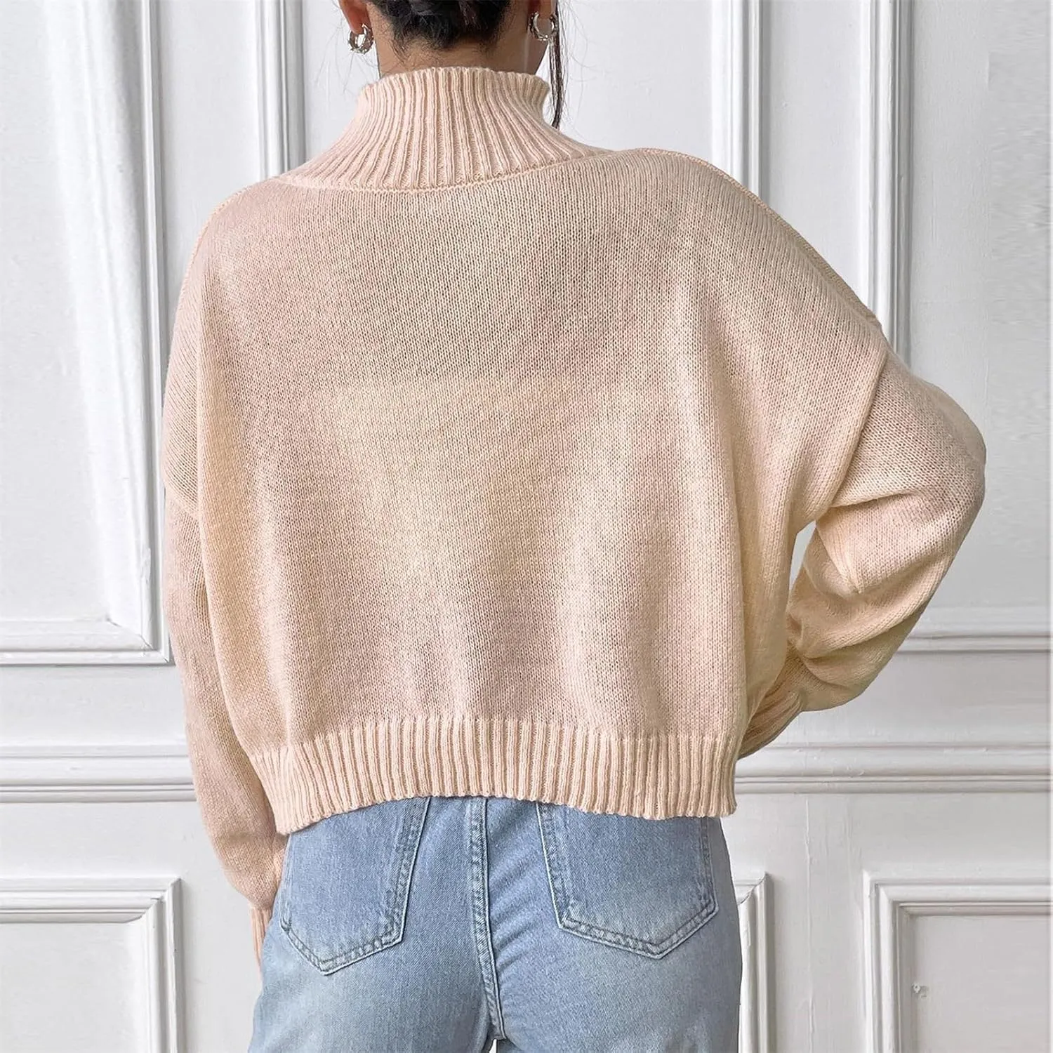 Lastesso Cable Knit Sweater Women Fashion High Neck Long Sleeve Loose Knit Outfits Cozy Slouchy Crochet Pullover Clothes
