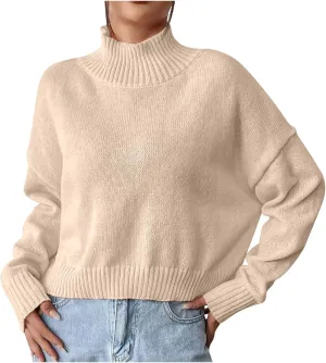 Lastesso Cable Knit Sweater Women Fashion High Neck Long Sleeve Loose Knit Outfits Cozy Slouchy Crochet Pullover Clothes