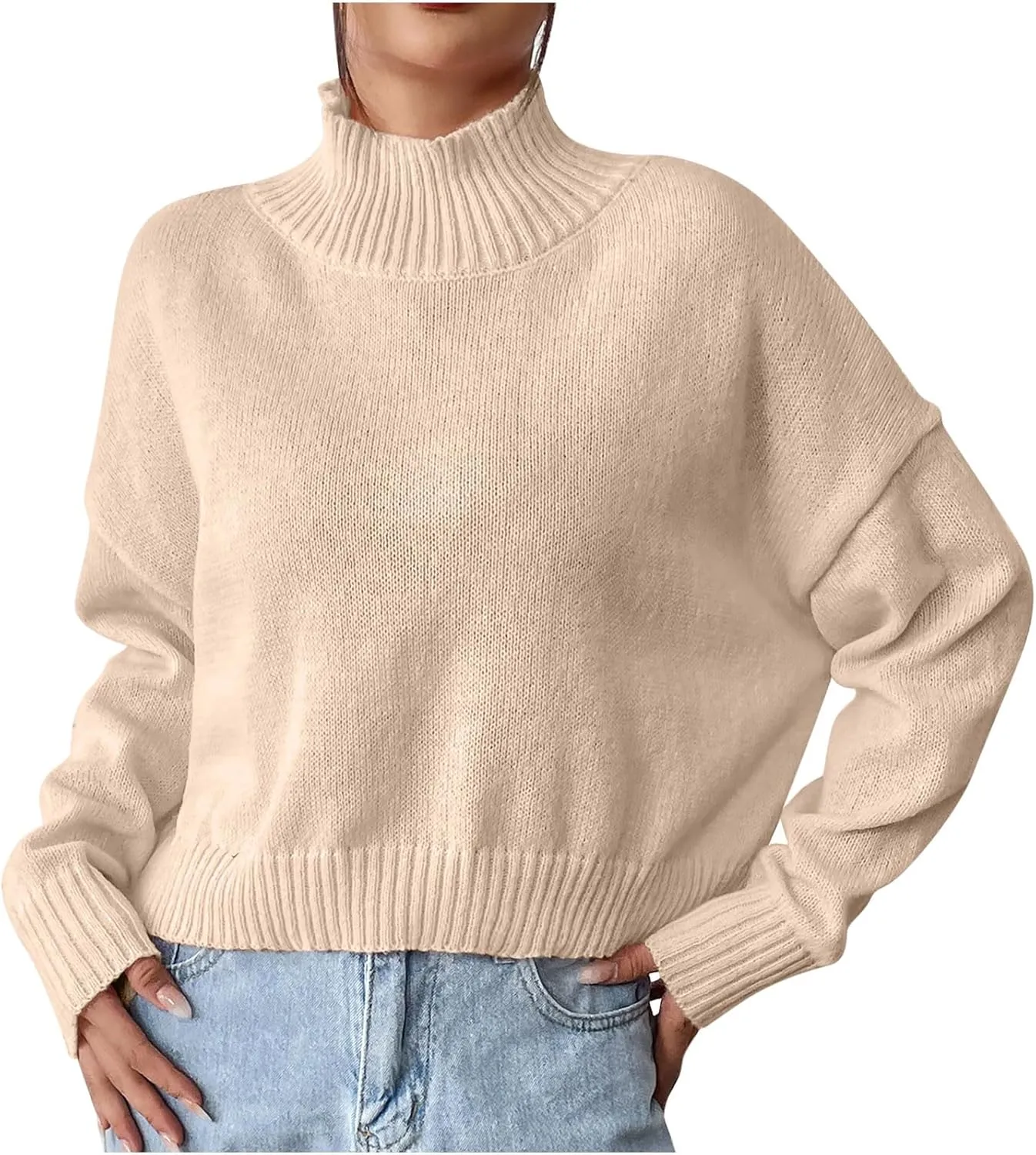 Lastesso Cable Knit Sweater Women Fashion High Neck Long Sleeve Loose Knit Outfits Cozy Slouchy Crochet Pullover Clothes