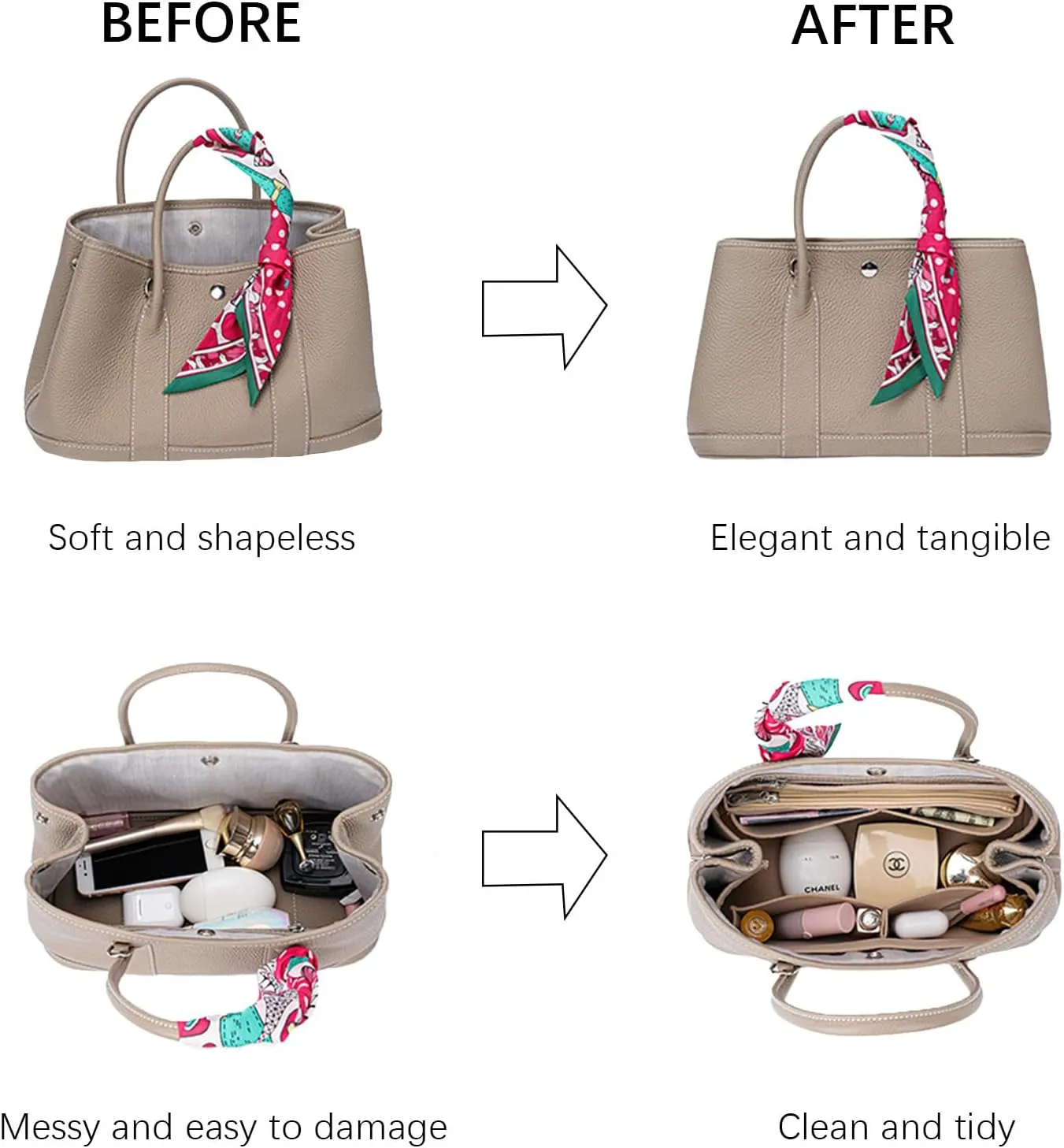 Lckaey bag organizer for hermes garden party tote garden party 36 Handbag Felt insert Y085Khaki-L