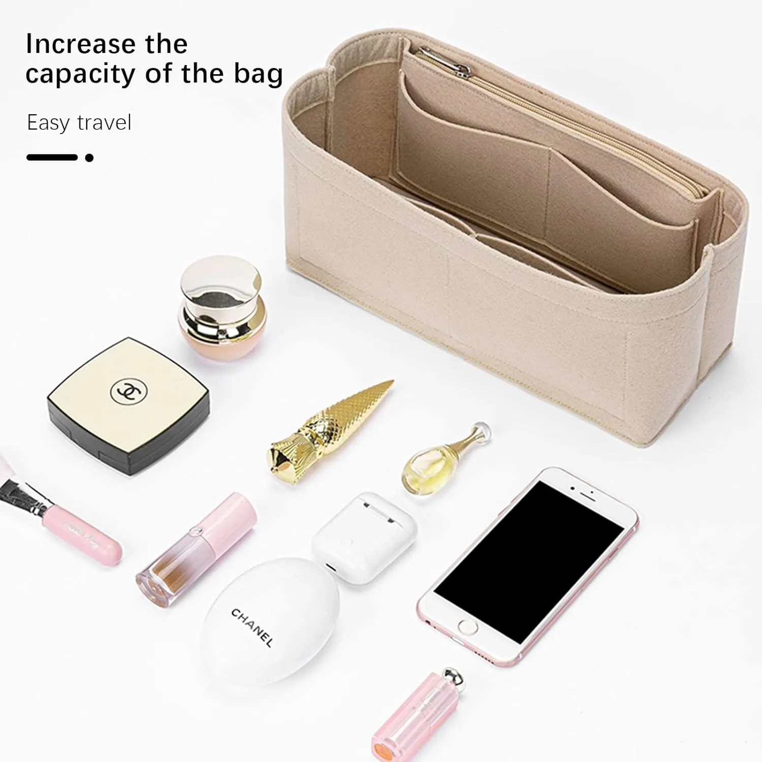 Lckaey bag organizer for hermes garden party tote garden party 36 Handbag Felt insert Y085Khaki-L