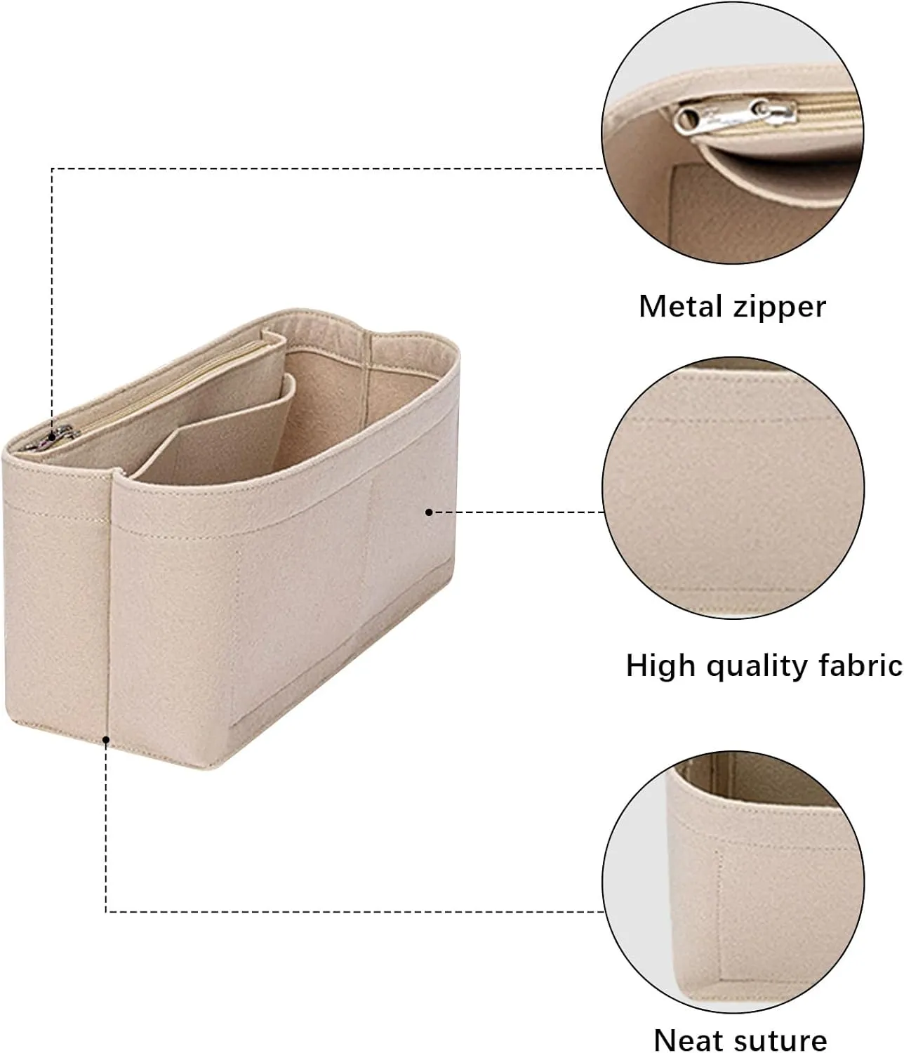 Lckaey bag organizer for hermes garden party tote garden party 36 Handbag Felt insert Y085Khaki-L