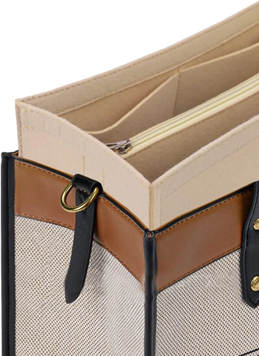 Lckaey Bag Organizer for Onthego MM bag Felt Purse Insert with Detachable Zipper Pocket ONTHEGO Insert Removable1080Khaki-M