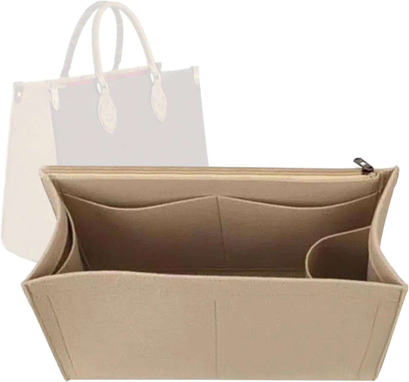 Lckaey Bag Organizer for Onthego MM bag Felt Purse Insert with Detachable Zipper Pocket ONTHEGO Insert Removable1080Khaki-M