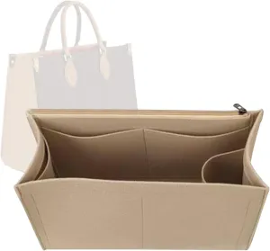 Lckaey Bag Organizer for Onthego MM bag Felt Purse Insert with Detachable Zipper Pocket ONTHEGO Insert Removable1080Khaki-M
