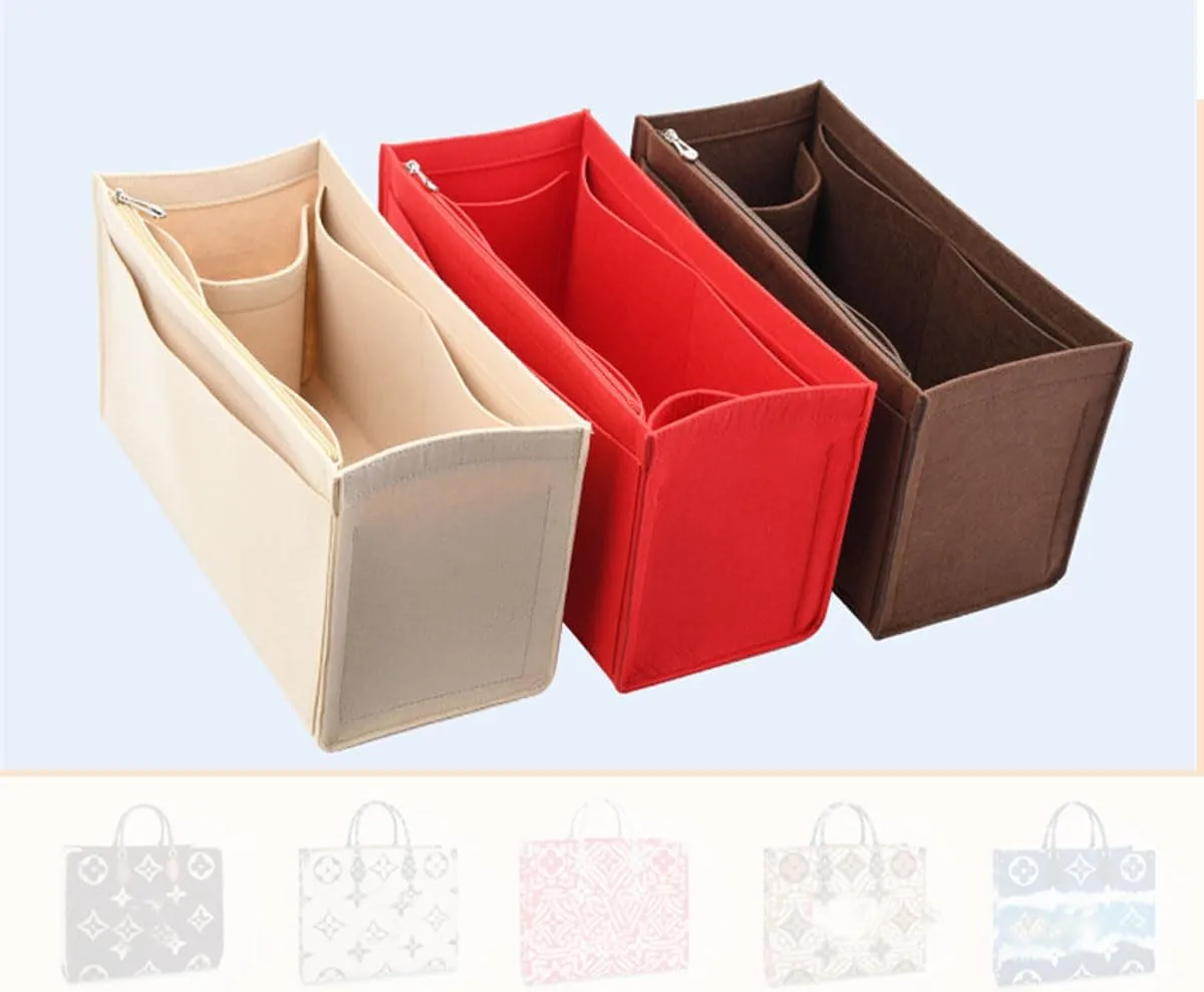 Lckaey Bag Organizer for Onthego MM bag Felt Purse Insert with Detachable Zipper Pocket ONTHEGO Insert Removable1080Khaki-M