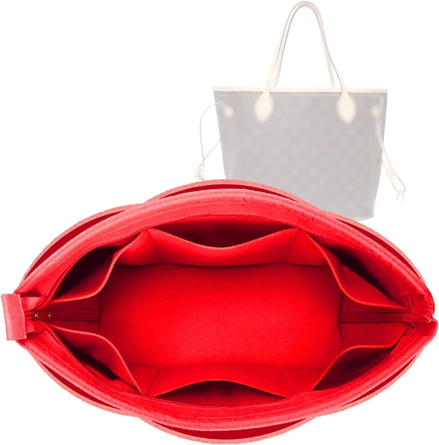 Lckaey Bag Organizer Insert Felt Purse Organizer for Handbag & Tote Organizer insert for Neverfull MM PM BagsY075red-M