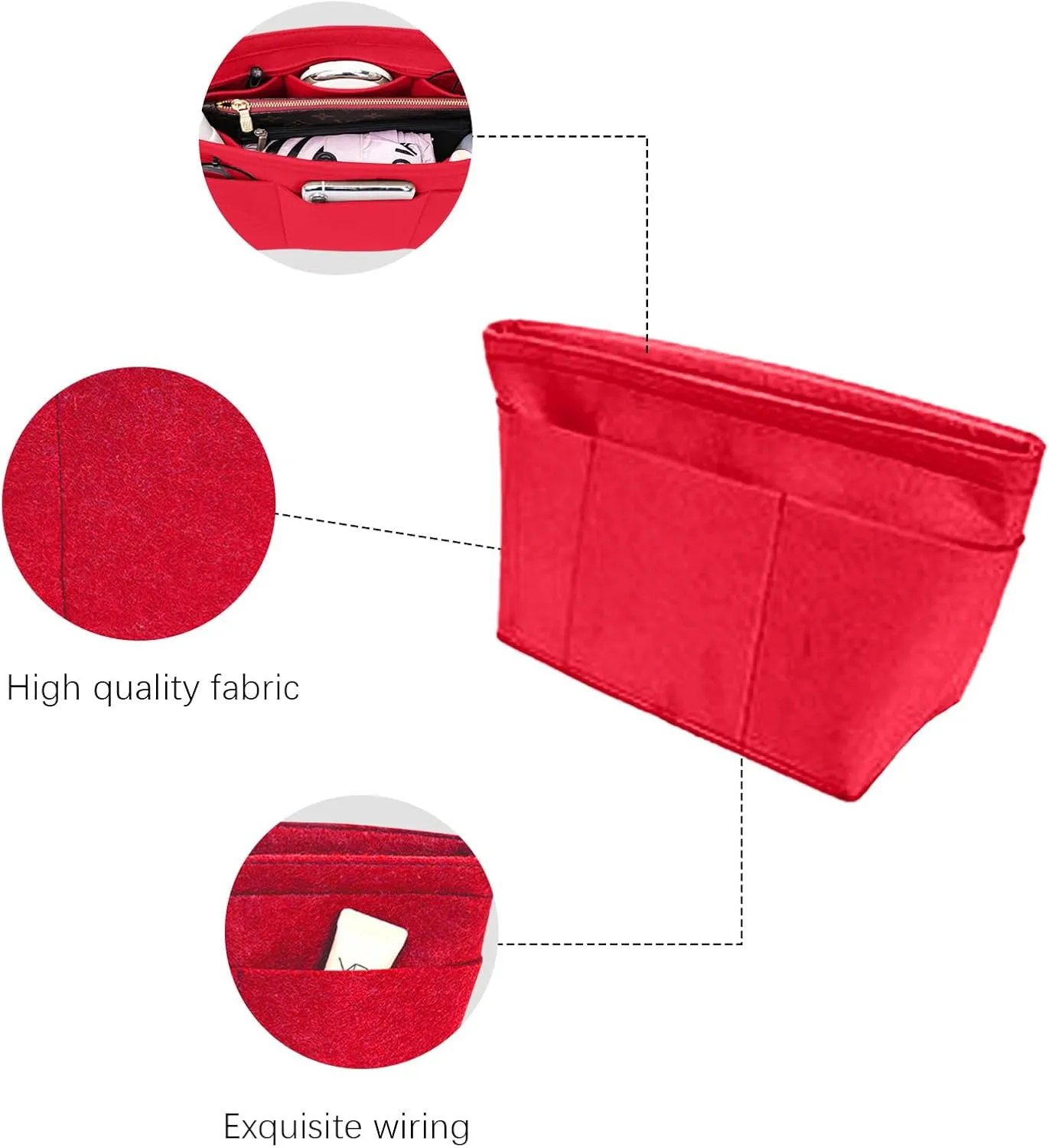 Lckaey Bag Organizer Insert Felt Purse Organizer for Handbag & Tote Organizer insert for Neverfull MM PM BagsY075red-M